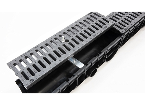 Лоток Ecoteck MEDIUM 100.125 h145 с решеткой пластиковой, кл. С250 (металлик) Лоток Ecoteck MEDIUM 100.125 h145 с решеткой пластиковой, кл. С250 (металлик)