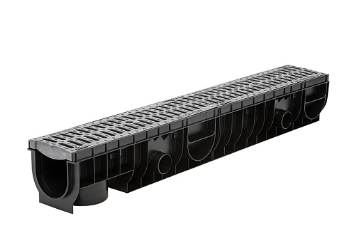 Лоток Ecoteck MEDIUM 100.125 h145 с решеткой пластиковой, кл. С250 (металлик) Лоток Ecoteck MEDIUM 100.125 h145 с решеткой пластиковой, кл. С250 (металлик)